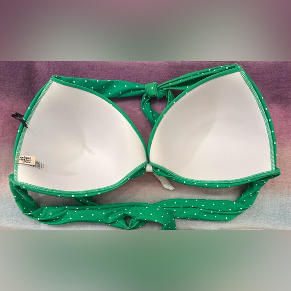 Unique Vintage Plus Size Green & White Pin Dot Monroe Halter Swim Top - Picture 5 of 9